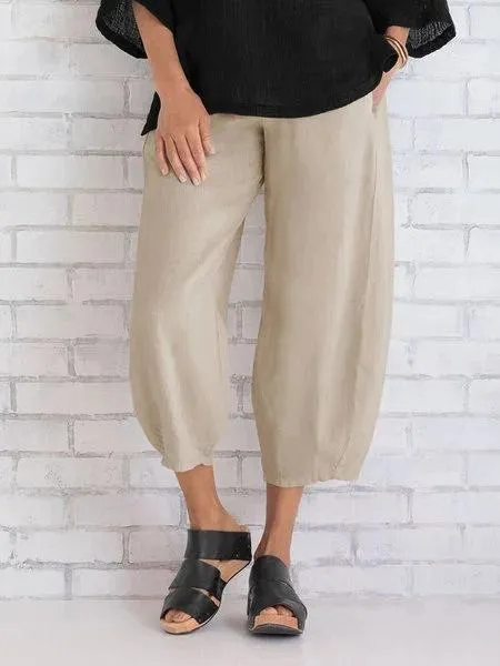 Women Wide Leg Cotton Capri Pants