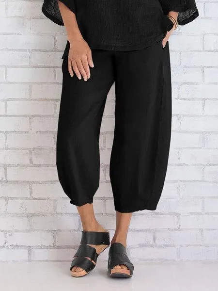 Women Wide Leg Cotton Capri Pants