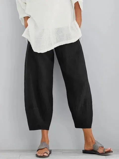 Women Wide Leg Cotton Capri Pants