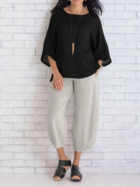 Women Wide Leg Cotton Capri Pants