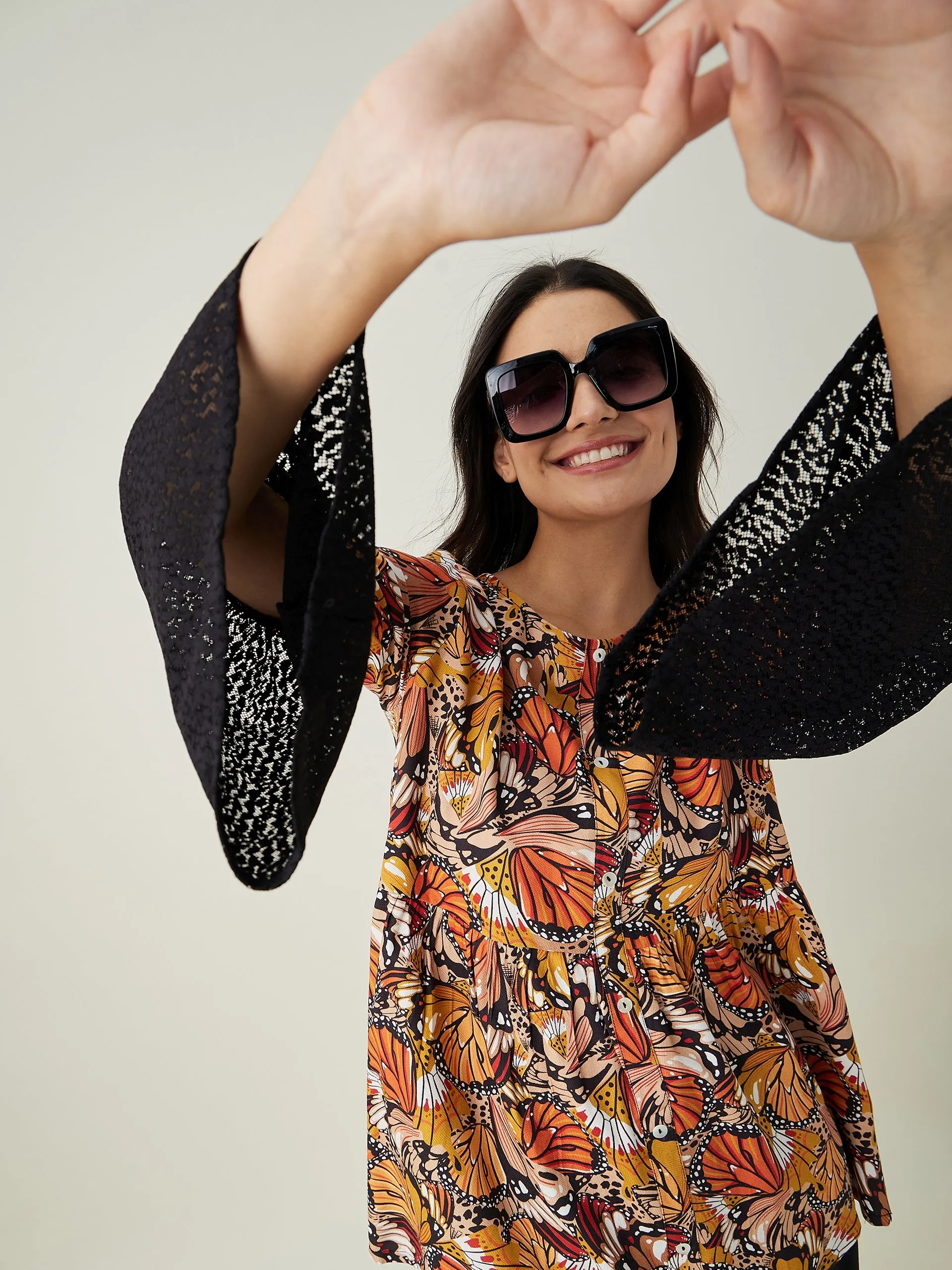 women's Black Flutter Printed Pajama Set - The Kaftan Company