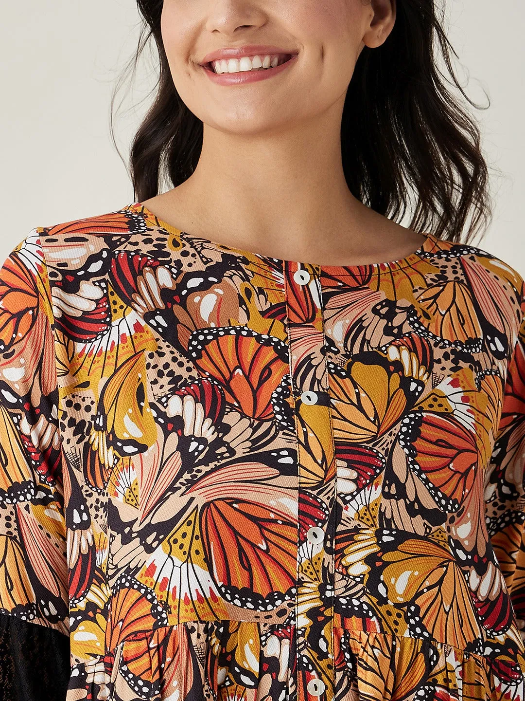 women's Black Flutter Printed Pajama Set - The Kaftan Company