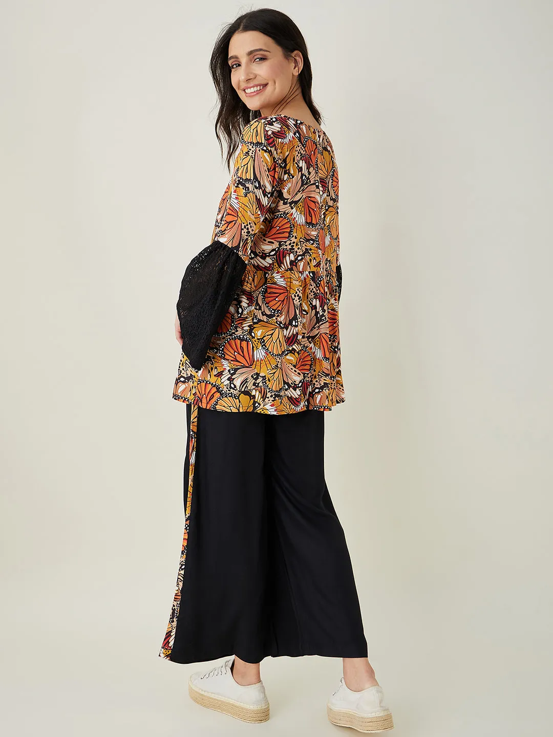 women's Black Flutter Printed Pajama Set - The Kaftan Company
