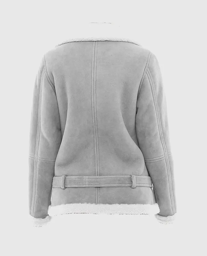 Women's Grey Suede Shearling Jacket