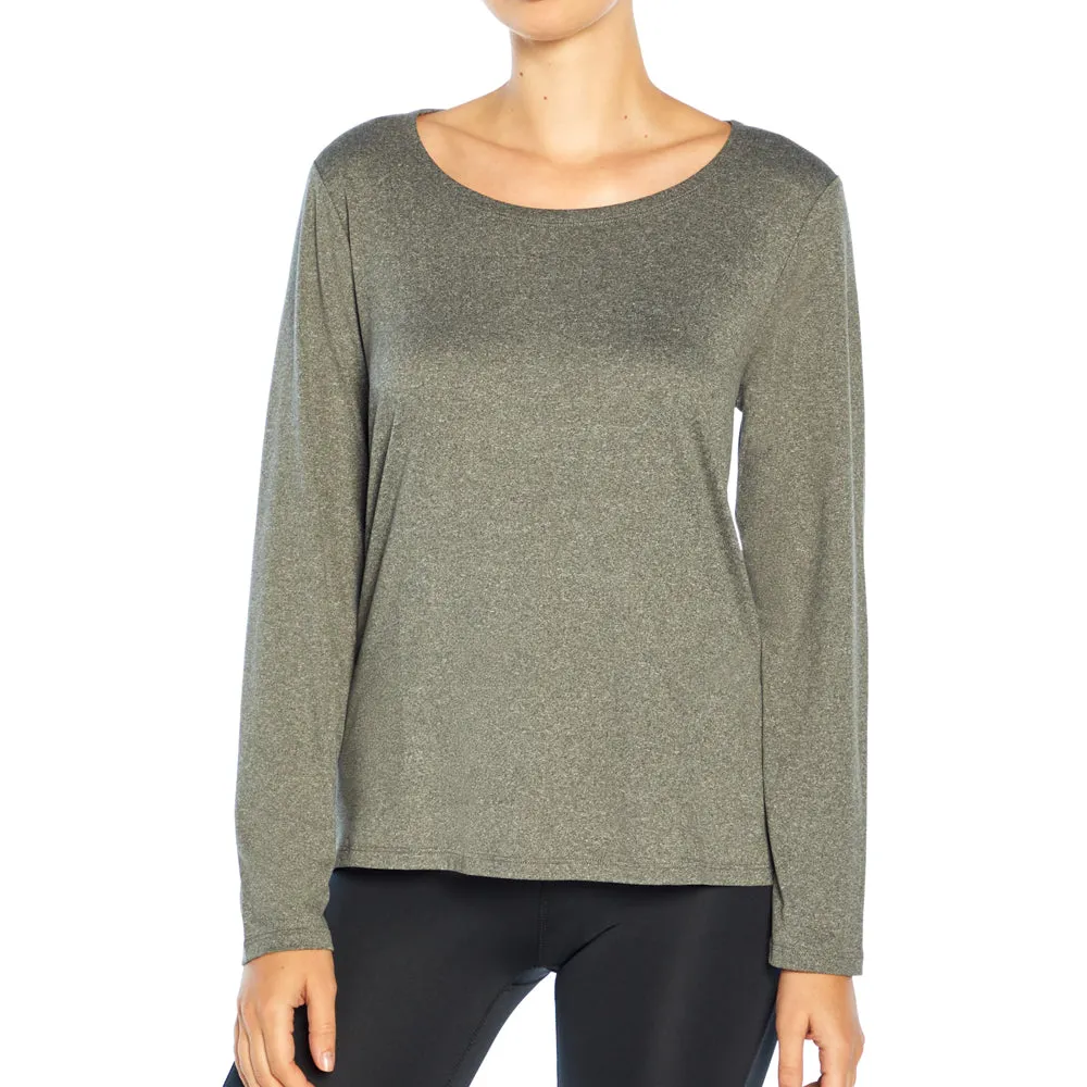 Women's Solid Long Sleeve Sport Top,Grey