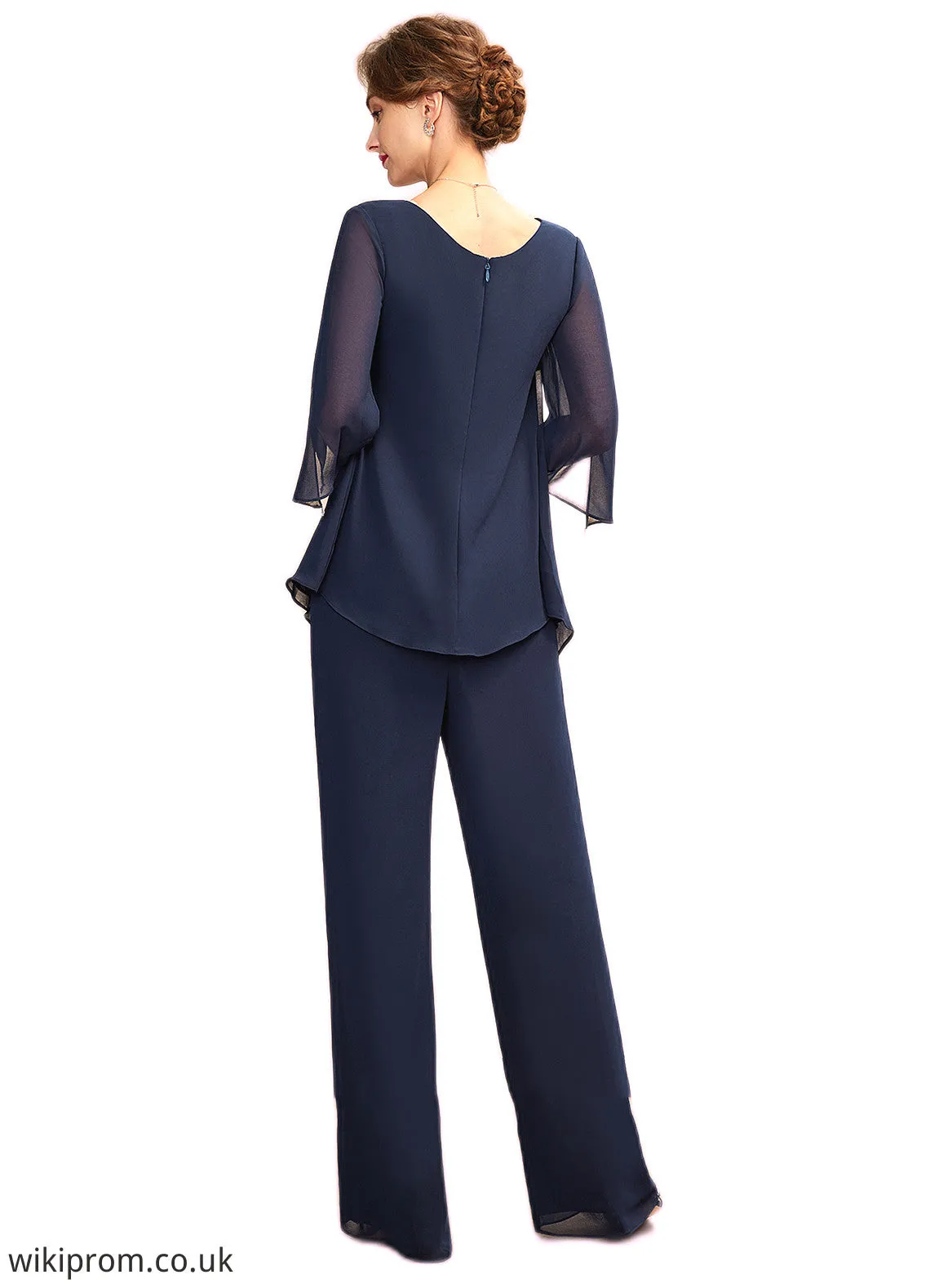 Yasmine Jumpsuit/Pantsuit V-neck Floor-Length Chiffon Mother of the Bride Dress With Cascading Ruffles SWK126P0015019