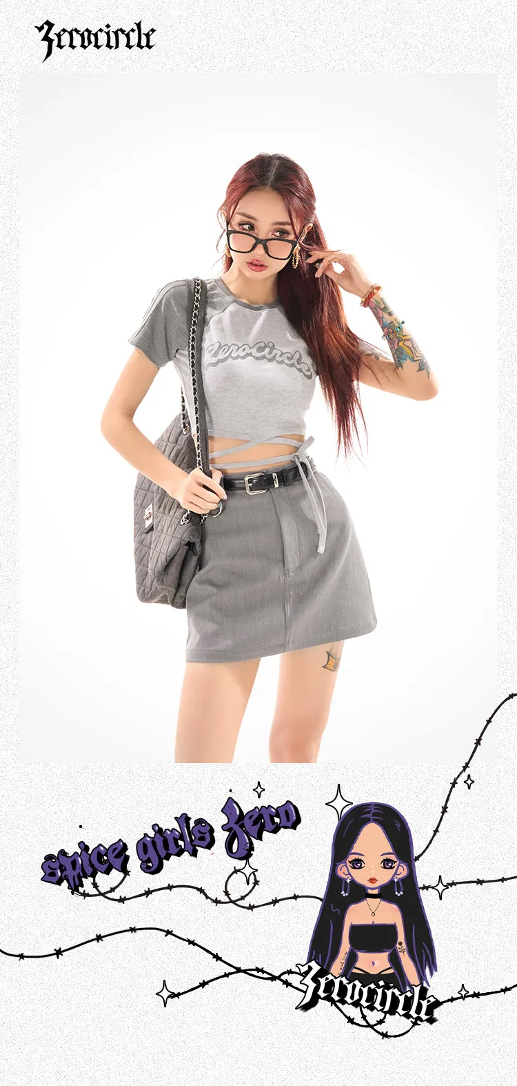 Zerocircle Contrast Color Short Sleeve Lace Tie Cropped Top