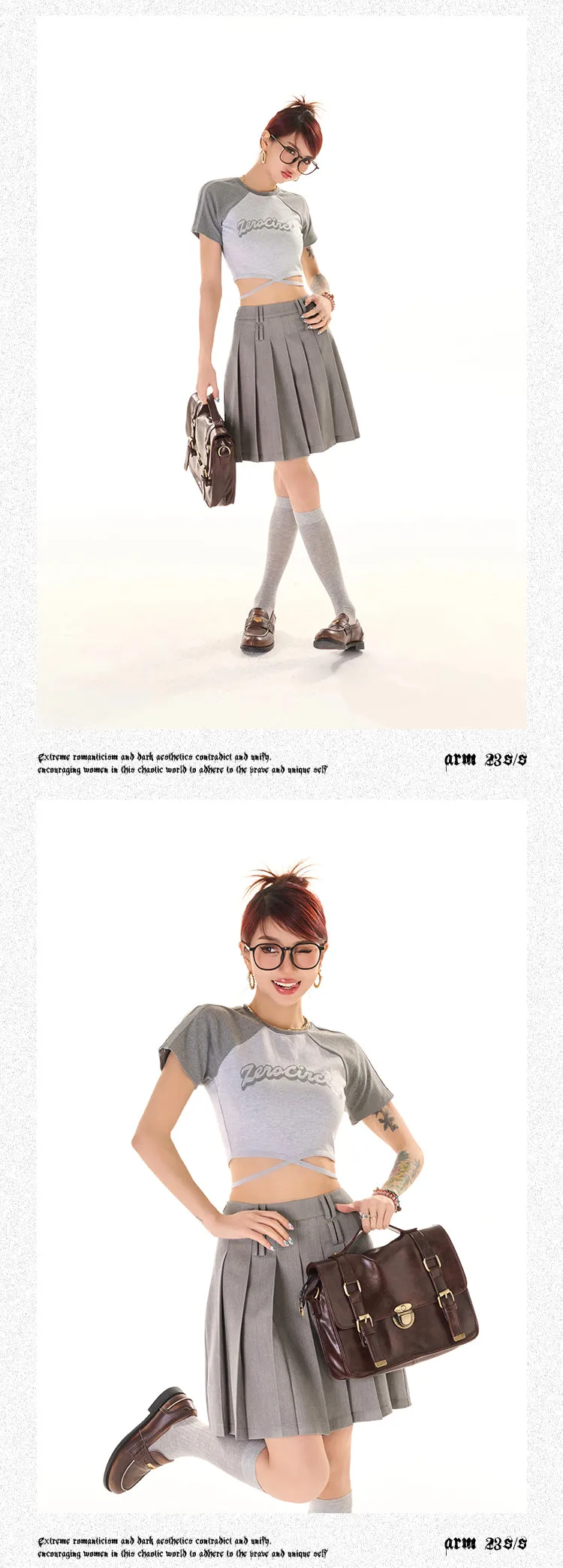 Zerocircle Contrast Color Short Sleeve Lace Tie Cropped Top
