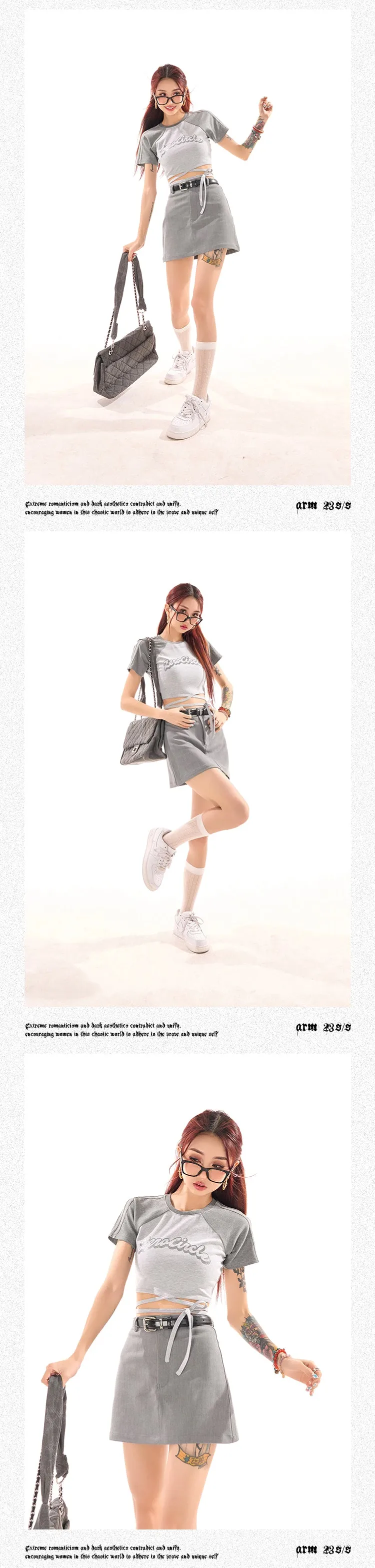 Zerocircle Contrast Color Short Sleeve Lace Tie Cropped Top